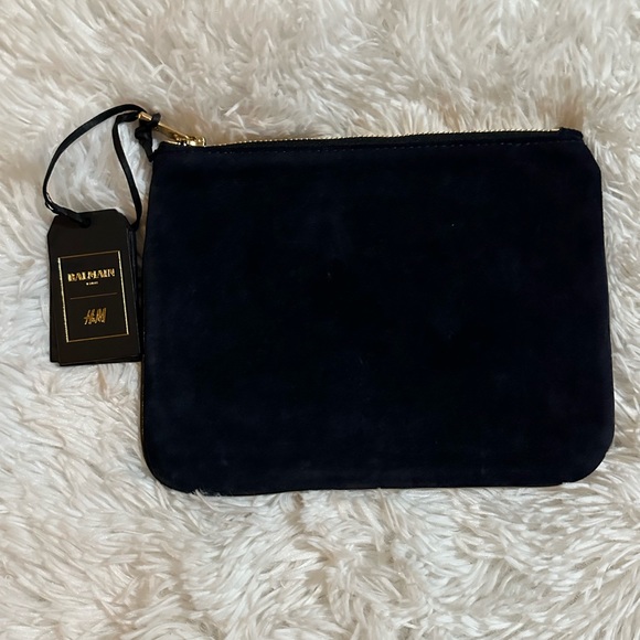 Balmain X H&M Navy Faux Suede Zip Pouch - Picture 2 of 9